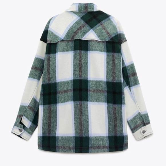 Green Wool Blend Waffle Knit Overshirt Shacket Coat - Picture 8 of 11